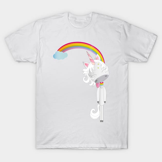 Unicorn hangs on the rainbow T-Shirt by Kisho